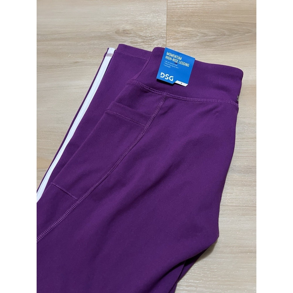 DSG Girls M Momentum High Rise Leggings Vibrant Violet Purple White Pockets